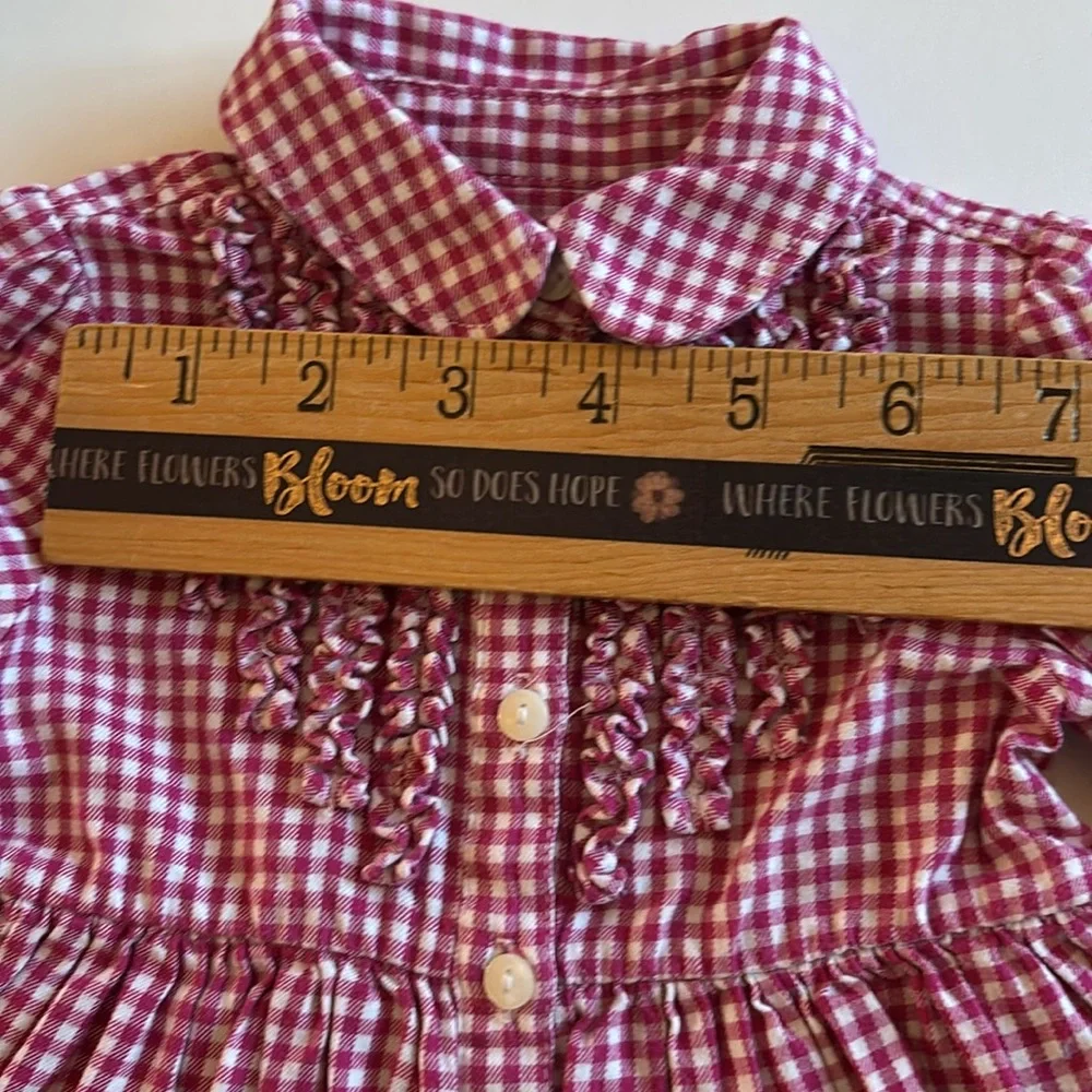 Pink and white Gingham Ralph Lauren Dress 3M Roll Sleeve Ruffle Neck Pink